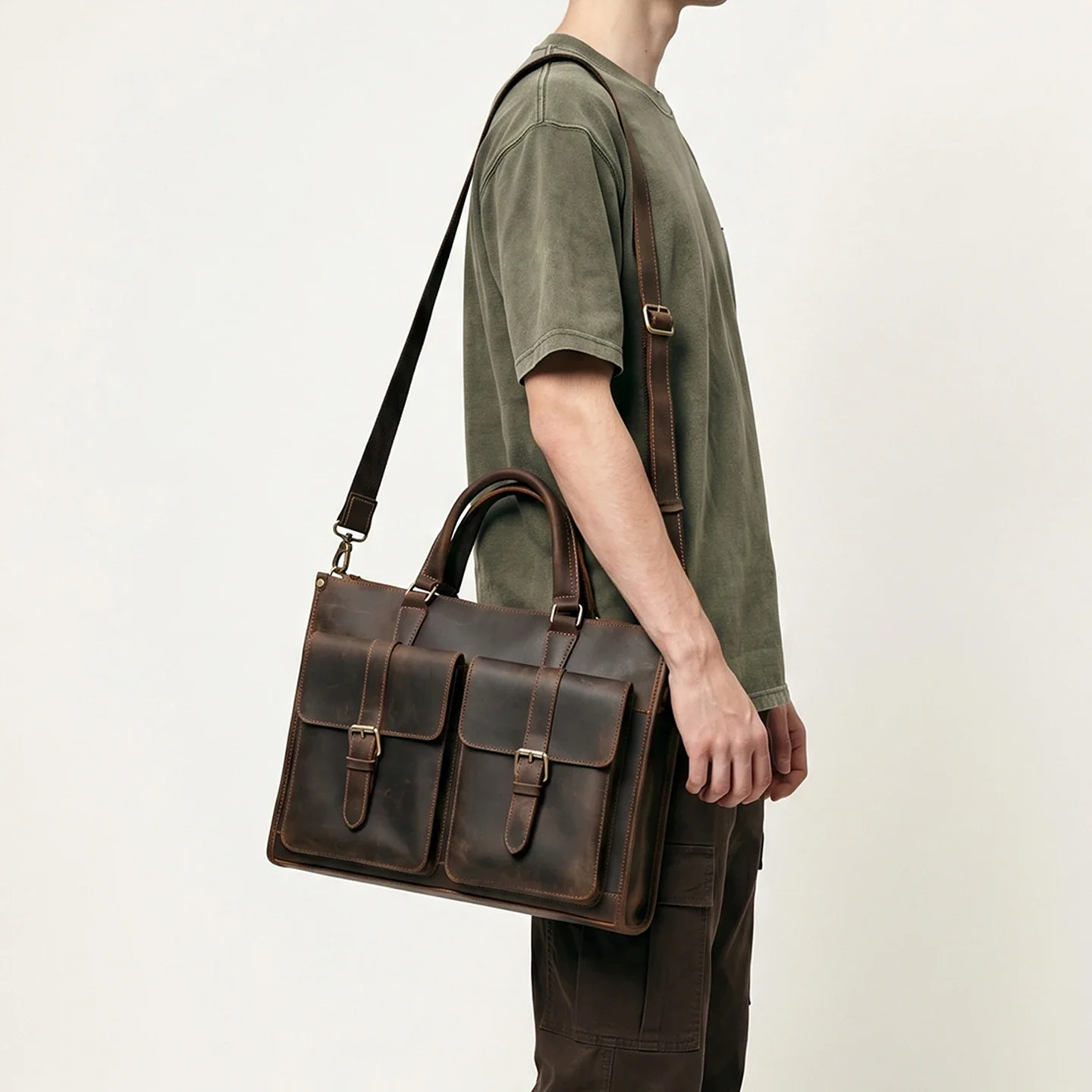 Vintage Genuine Leather Men Cr - Leather Work Bag Laptop review and price