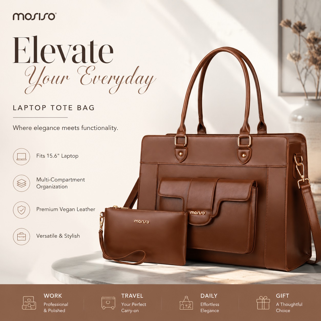 MOSISO Laptop Tote Bag for Wom - Leather Work Bag Laptop review and price